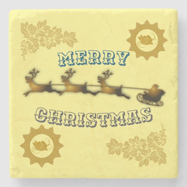 Porta-copo De Pedra Feliz Natal do Pai Natal do Ouro Celestial (Frente)