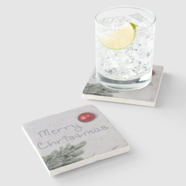 Porta-copo De Pedra Feliz Natal escrito na neve (Lateral)