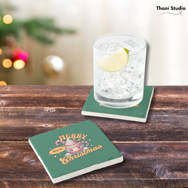 Porta-copo De Pedra Feliz Natal Família de Mug de Chocolate Quente Bon (Criador carregado)