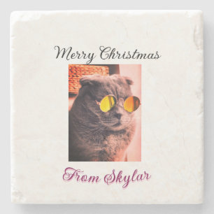 Porta-copo De Pedra Feliz Natal, gato, cão de estimação, foto de amor
