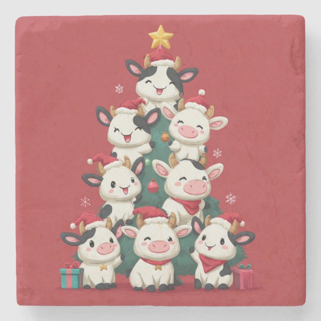 Porta-copo De Pedra Feliz Natal Moo (Frente)