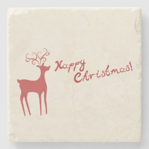 Porta-copo De Pedra Feliz Natal Red Reindeer