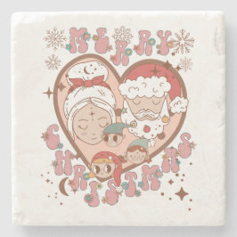 Porta-copo De Pedra Feliz Natal retro família groovy