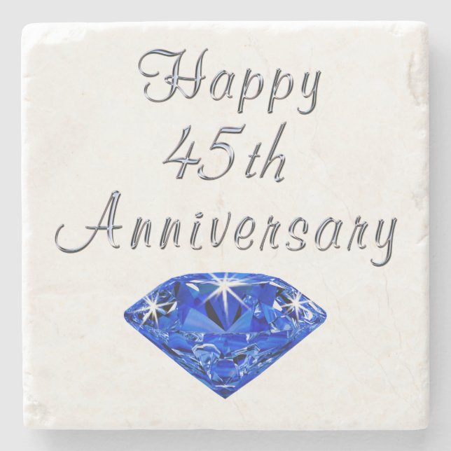 Porta-copo De Pedra Feliz Porta copos do Sapphire no 45º aniversário (Frente)