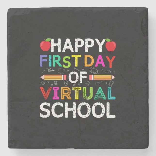 Porta-copo De Pedra Feliz Primeiro Dia Virtual Da Escola (Frente)