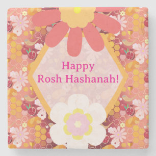 Porta-copo De Pedra Feliz Rosh Hashanah Jewish Ano Novo Padrão Floral