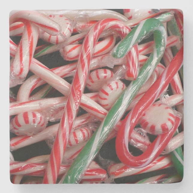 Porta-copo De Pedra Feriado de Natal Candy Canes and Peppermints (Frente)