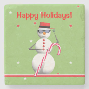 Porta-copo De Pedra Feriado de Natal Snowman
