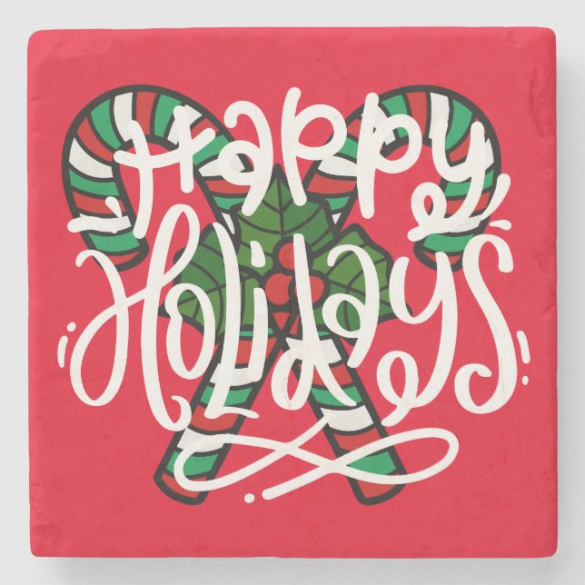 Porta-copo De Pedra Feriados Felizes Candy Cane (Frente)