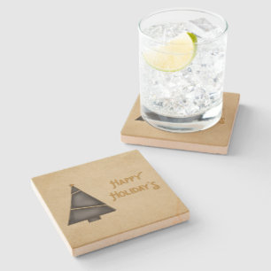 Porta-copo De Pedra Feriados felizes da Árvore de Natal Dourada Negra