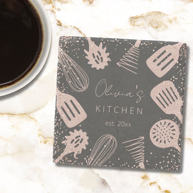 Porta-copo De Pedra Ferramentas de Cozinhar Glitter Dourado para Rosa  (In situ)