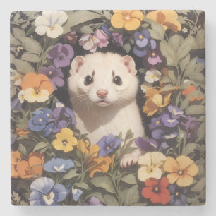 Porta-copo De Pedra Ferret Bonito Escondido No Jardim De Pansies
