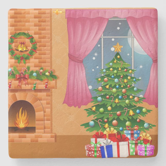 Porta-copo De Pedra Festas de Natal Festivas (Frente)