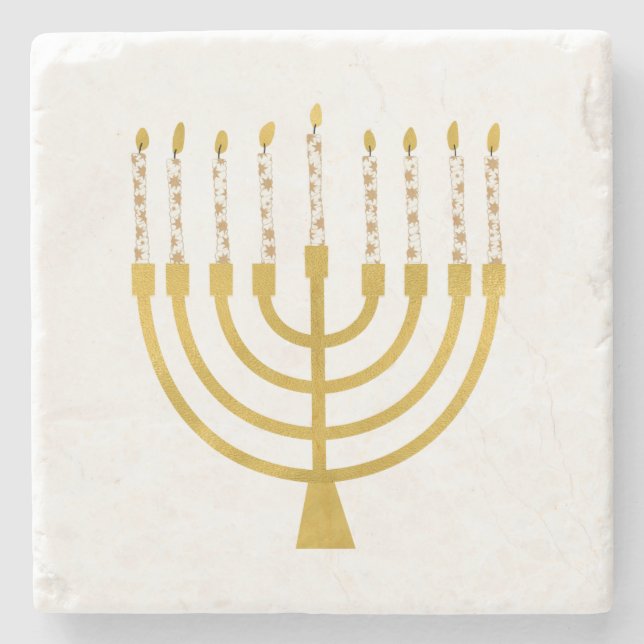 Porta-copo De Pedra Festivo Menorah Hanukkah velas Elegante minimo (Frente)