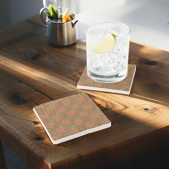 Porta-copo De Pedra Fibras dispersas florais laranja texturizadas (Criador carregado)