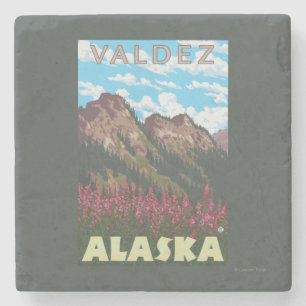 Porta-copo De Pedra Fireweed & montanhas - Valdez, Alaska