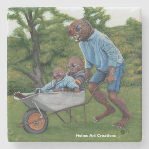 Porta-copo De Pedra Fish Man Autumn Fun Fantasy Art Stone Porta copos