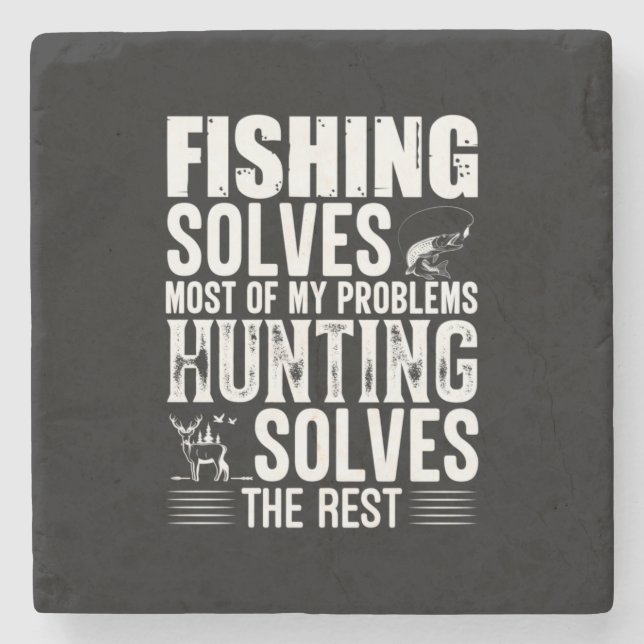 Porta-copo De Pedra Fisher Fishing Solves Most Of My Problems (Frente)
