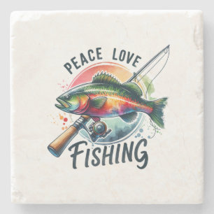 Porta-copo De Pedra Fisher Gift Peace Love Fisheries