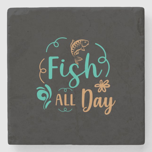 Porta-copo De Pedra Fishing Art Fish All Day (Frente)