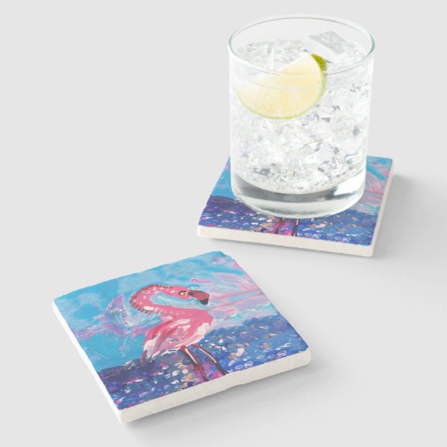 Porta-copo De Pedra Flamingo Painting (Lateral)