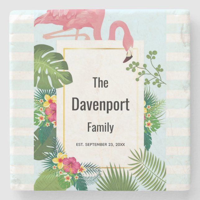 Porta-copo De Pedra Flamingo rosa na moda e Célula Tropical (Frente)