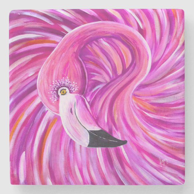 Porta-copo De Pedra Flamingo Rosa Também (Frente)