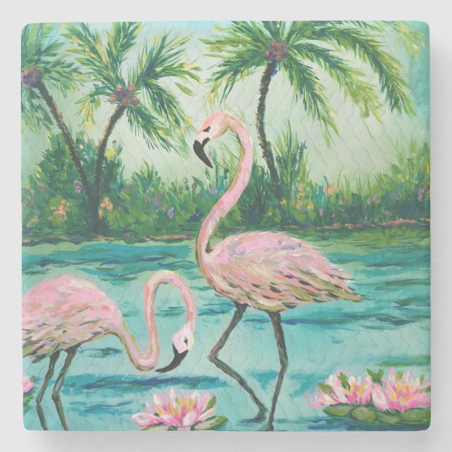 Porta-copo De Pedra Flamingo Tropical (Frente)