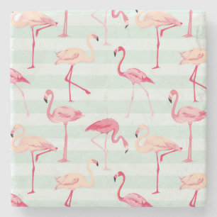 Porta-copo De Pedra Flamingos retros em listras da hortelã