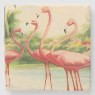 Porta-copo De Pedra Flamingos Vintage