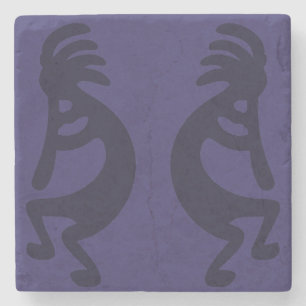 Porta-copo De Pedra Flauta tocando Kokopelli Figura 1: Preto em azul