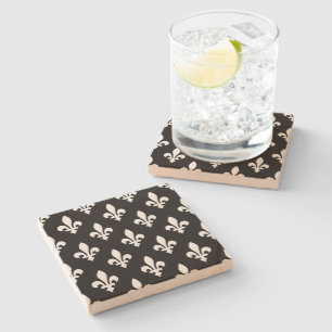 Porta-copo De Pedra Fleur de Lis Pattern, Royal French, branco a preto