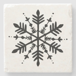 Porta-copo De Pedra Floco de Neve Minimalista Preto e Branco