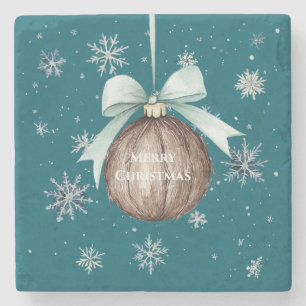 Porta-copo De Pedra Flocos de Neve Azul Turquesa Natal Coco Arco