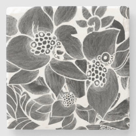 Porta-copo De Pedra Flor branco preto