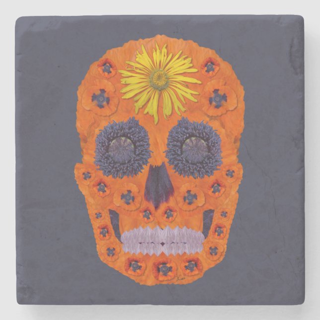Porta-copo De Pedra Flor - Caveira 1 (Frente)
