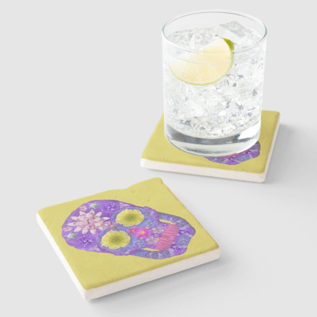 Porta-copo De Pedra Flor - Caveira 5 (Lateral)