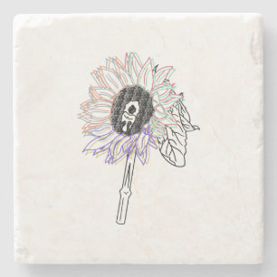 Porta-copo De Pedra Flor de Arco-Íris Arte Funky