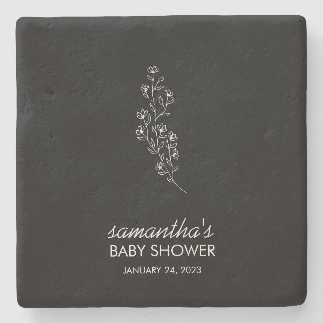 Porta-copo De Pedra Flor de Arte de Linha Preta Elegante (Frente)