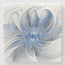Flor de Arte Fractal em Aquarela Azul Cinza Abstra