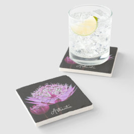 Porta-copo De Pedra Flor de Astrantia Rosa em Floral Preto