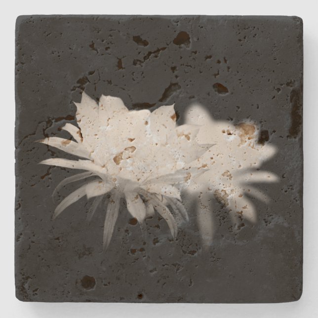 Porta-copo De Pedra Flor de cacto preto e branco (Frente)