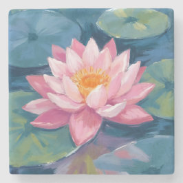 Porta-copo De Pedra Flor de Lótus Almofada de Nenúfar Aquarela