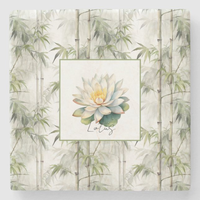 Porta-copo De Pedra Flor de Lótus Bambu   (Frente)