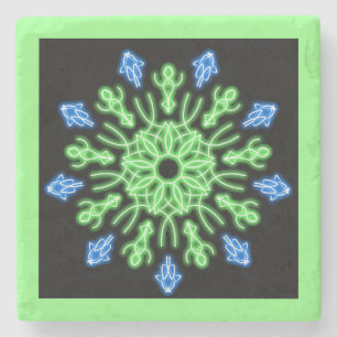 Porta-copo De Pedra Flor de néon verde e azul