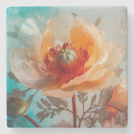 Porta-copo De Pedra Flor Laranja Delicada