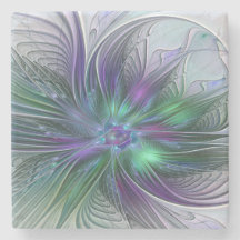 Flor Moderna Abstrata Fractal Roxa Verde
