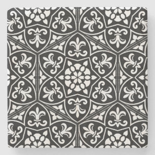Porta-copo De Pedra Flor preto&branco de lis padrão floral vertical