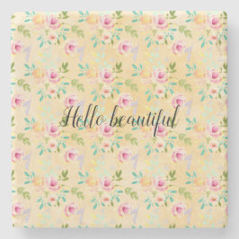 Porta-copo De Pedra Floral Amarelo-Rosa Girassol