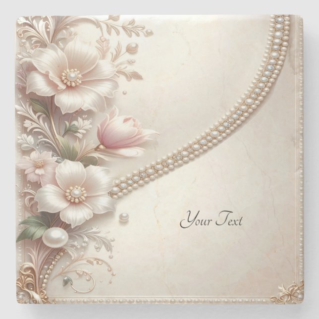 Porta-copo De Pedra Floral and Pearl Embellishments Stone Coaster (Frente)